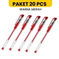 PAKET 20 PCS - Pena Gel Hitam Merah Biru Standar pulpen Pen Murah 05mm PAKET 20 PCS - MERAH