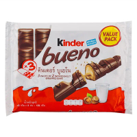 คินเดอร์ ช๊อคโกแลตสอดไส้นมและฮาเซลนัท Kinder bueno milk and hazelnuts chocolate 129g  ใหม่