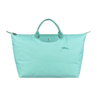 【LONGCHAMP】LONGCHAMP LE PLIAGE GREEN刺繡LOGO再生尼龍拉鍊手提包(珊瑚藍)