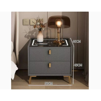 智能床頭櫃輕奢高級感 (【智能款】【實木抽屜+三色燈+無線充電+超纖皮】深灰色50*40*45cm） 