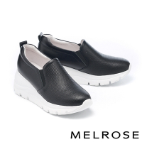 休閒鞋 MELROSE 美樂斯 簡約百搭壓紋牛皮厚底休閒鞋－黑