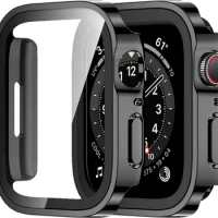 Tempered Glass Case for Apple Watch 45mm 41mm 44mm 40mm Screen Protector Cover Waterproof Hard Bumper iWatch Series 4 5 SE 6 7 8