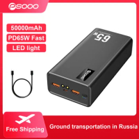 PSOOO PD 65W 50000mAh Power Bank Type C Fast Charging Powerbank Laptop External Battery Charger For Iphone Samsung Xiaomi Tablet