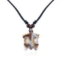 1pcs Faux Yak Bone Resin Turtle Pendant Necklace Black Wax Cotton Cord Adjustable Jewelry