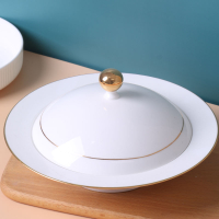 金邊帶蓋盤子湯盤創意個性家用陶瓷碟子湯盅景德鎮骨瓷燉盅小湯碗
