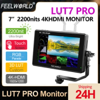 FEELWORLD LUT7 PRO 7" 2200nits 3D LUT Touch Screen HDR Monitor 4K HDMI Camera Field Monitor with F970 External Power Install Kit