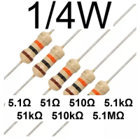 (50pcs) 1/4W Carbon Film Resistor - (5.1 ohm to 5.1M ohm) - 5% - Perintang 0.25W Resistor