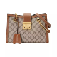 GUCCI Padlock Small GG Shoulder Bag Beige Ebony Brown Ghw