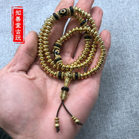復古108顆純銅黃銅珊瑚尼泊爾銅珠項鏈佛珠念珠手鏈 老藏式佛珠