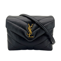 YSL Loulou Toy 仿舊金logo牛皮斜背包(678401-黑)