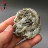 復古玉器手把件 岫玉鏤空做舊望子成龍把玩掛件