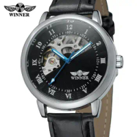 T-WINNER watch Casual fashion classic black Roman numerals spell Arabic numerals mix leather strap men's mechanical watch