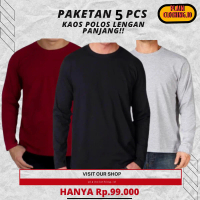 PAKET 5 PCS KAOS POLOS LENGAN PANJANG PRIA WANITA STANDAR DISTRO Oblong Baju Katun Dewasa
