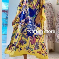 African Dresses For Women 2023 Muslim Traditional Fashion Boho Summer Twill Silk Printed Kaftan Dress Kuwait Blogger BouBou