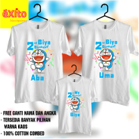 Kaos Baju Combed Ulang Tahun Couple Keluarga Family Motif Tema Doraemon - Free Ganti Nama dan Angka