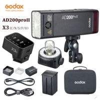 Godox AD200ProII AD200Pro II TTL 2.4G Wireless Camera Pocket Flash Compatible with X3 Trigger for Ni