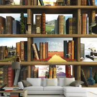 Customize 3D Wallpaper Murals Creative book bookshelf Wallpaper For Walls Living room TV couch Background Wall
