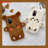 Cute Brown Bear Fur Phone Case For Xiaomi Redmi Note 12 12S 12C 10C 10A 11A A2 Mi M5 F5 F4 GT X5 13 12T Autumn Winter Case Cover