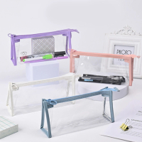 【PS Mall】莫蘭迪色PVC透明三角拉鍊筆袋 化妝包 收納 文具 鉛筆盒  防水收納包 3入(J1631)