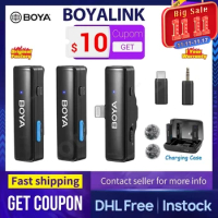 BOYA BOYALINK Wireless Lavalier Lapel Audio Microphone for iPhone Android DSLR Camera Youtube Live Streaming Recording Interview