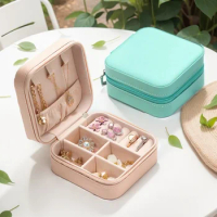 2024 Hot Selling Portable Mini Jewelry Storage Travel Organizer Case Leather Storage Earrings Necklace Ring Display PU Box