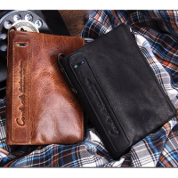 Vintage Genuine Leather Men Women Wallet Short Bifold Coin Purse Large Capacity Card Holders Male Double Zipper Money Wallet