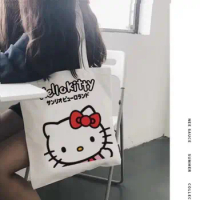 Ins Sanrio Hello Kitty Canvas Bag Tote Cartoon Canvas Bag Student Day Shoulder Bag Tote Book Bag