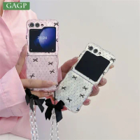 Fashion Bow Knot Chain Lanyard Phone Case For Samsung Galaxy Z Flip 5 4 3 Wave Bracelet Soft Silicone Cover for Galaxy Z Flip 5