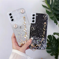 Butterfly Bracelet Phone Case For Samsung S24 S23 S22 Ultra S21 Plus S20FE S10 Note 20 Shiny Bling Glitter Star Clear Soft Cover