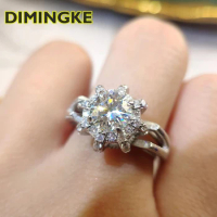 DIMINGKE Real 1CT 6.5MM Moissan Diamond Crown Ring GRA Certificate S925 Sterling Silver Super Flash Party Queen Jewelry