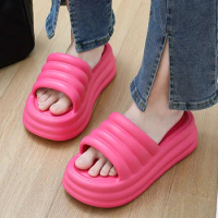 New Women High Heels Slippers Solid Color Jelly Shoes Street Fashion Heightened Thick Sole Platform Slippers EVA Beach Slippers