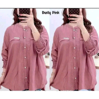 Salsa Shirt Kemeja Polo Linen Premium Atasan Wanita Jumbo Full Kancing Aktif Oversize Lengan Karet B