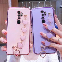 Wrist Bracelet Phone Case For Oppo A5 A9 2020 Case Luxury Love Heart Chain Plating Cover Capa oppo A91 A31 F7 F5 F9 F11 F19 Pro+