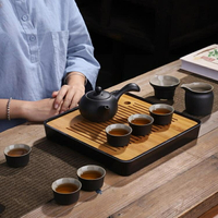 茶具套裝 整套黑陶功夫紫砂茶具套裝家用黑檀花梨實木茶盤儲水干泡盤 限時折扣
