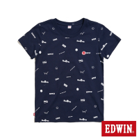 EDWIN Y2K 滿版印花布短袖T恤-女-丈青色