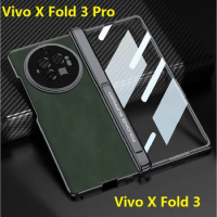 Matte Leather For Vivo X Fold 3 Pro Case Full Coverage Hinge Stand Protective Film Cover