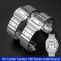 Solid stainless steel watch band for Cartier Santos 100 Series men's wristband bracelet 23mm butterfly buckle Watch accessories