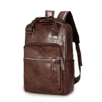 Men Backpack PU Leather Bagpack Large laptop Backpacks Male Mochilas Casual Schoolbag For Teenagers Boys Brown Black travel bag