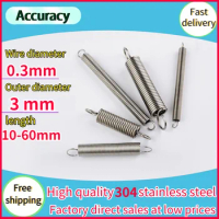 304 Stainless Steel Tension spring 0.3*3mm Wire diameter S Hook Round hook Coil Pullback Extension Tension metal Spring wire