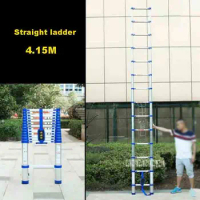 Portable Household Extension Ladder JJS511 Thicken Aluminium Alloy Single-sided Straight Ladder 4.15M 14-Step Telescopic Ladder