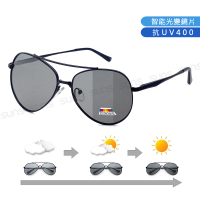 【SUNS】UV400智能感光變色偏光太陽眼鏡 飛行員鏡框墨鏡 男女適用 抗UV400(防眩光/遮陽/全天候適用)