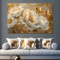 Lukisan bunga peony gold mewah