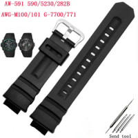 Watch accessories men's rubber sports strap suitable for Casio G-Shock AW-591/5230/282B AWG-M100/101 G-7700 ladies resin strap