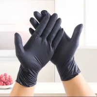100pcs Gloves Per Box 24cm Black Nitrile Disposable Gloves S/M/L