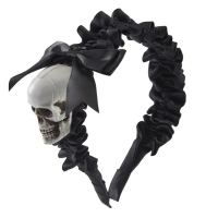 Băng Đô Lolita, Màu Đen, Dành Cho Phụ Nữ, Băng Đô Đầu Lâu Halloween, Băng Đô Xếp Ly, Băng Đô Goth, B