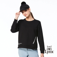 【Lynx Golf】首爾高桿風格！女款雙面組織布吸排機能拉鍊口袋下擺開杈大學T長袖POLO衫/高爾夫球衫(黑色)