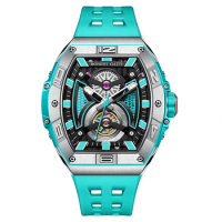 BONEST GATTI Men Automatic Watch 53mm Mechanical Wristwatch Luminous Tonneau Case 50M Waterproof Sapphire Fluororubber Strap