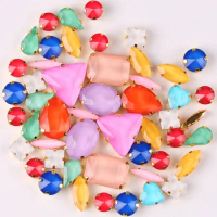 Gold claw settings 50pcs/bag shapes mix jelly candy Lt sapphire glass crystal sew on rhinestone wedding dress shoes bags diy