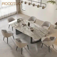 Crystal Marble Stone Dining Table High-End Rectangle Minimalist Villa Marble Restaurant Dining Table Home Furniture