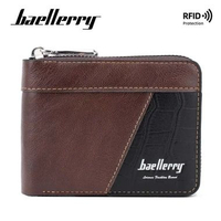 Sjiero Dompet Pria Baellery Pendek slot coin Risleting anti maling D5103 Coklat